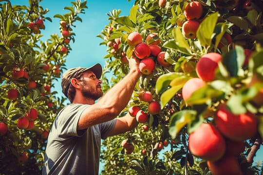 man picking fruit